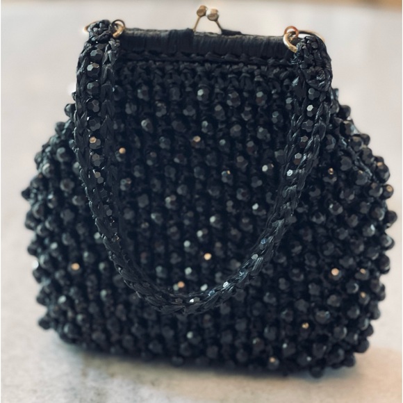 Retro Vintage Small Delia Black Beaded Frame Satchel Purse Hand Made In Italy - Picture 7 of 11